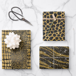 ZWARTE EN GOLD ALLIGATOR LEOPARD TIGER PATTERNEN INPAKPAPIER VEL