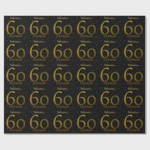 Zwarte en Gold Confetti 60e verjaardag Cadeaupapier