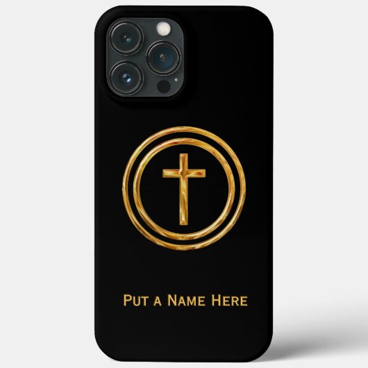 Zwarte en Gold Cross Name Sjabloon Case-Mate iPhone Case (Achterkant)