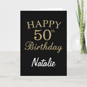 Zwarte en Gold Glitter 50th Birthday Card Kaart