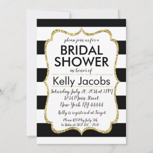 Zwarte en Gold Glitter Bridal Shower-uitnodiging Kaart