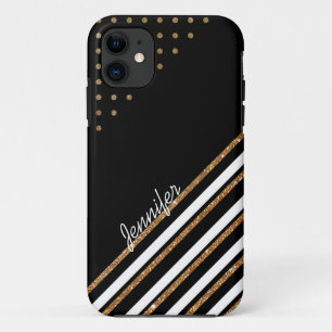 Zwarte en Gold Glittery Custom iPhone 5S-draagtas 11 Hoesje