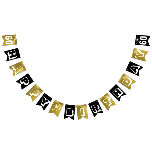 Zwarte en Gold Happy 60e verjaardag Vlaggetjes (Alle)