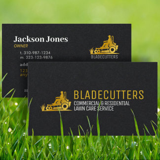 Zwarte en Gold Lawn Care + Mowing Visitekaartjes