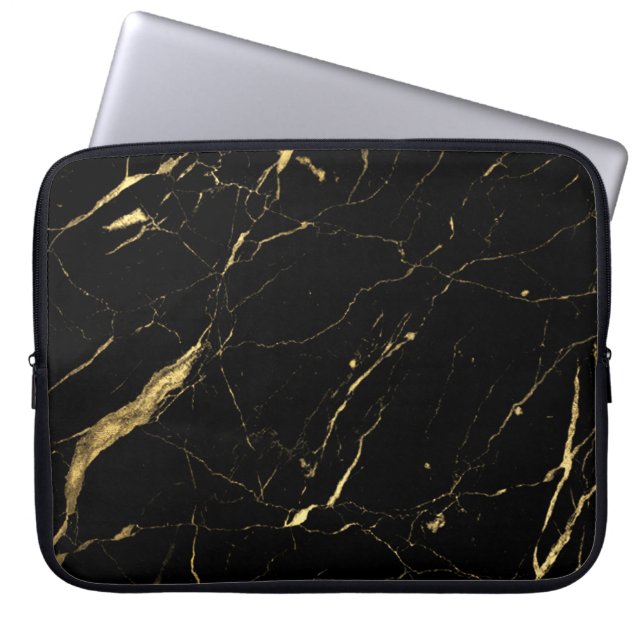 Zwarte en Gold Marble Designer Laptop Sleeve (Voorkant)