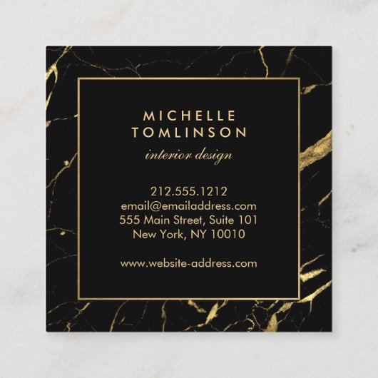 Zwarte en Gold Marble Designer Vierkante Visitekaartje (Achterkant)