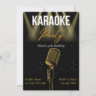 Zwarte en Gold Modern Karaoke Birthday Party Kaart