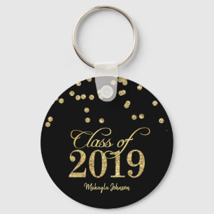 Zwarte en Gold Polka-stippen Glitter Class of 2019 Sleutelhanger