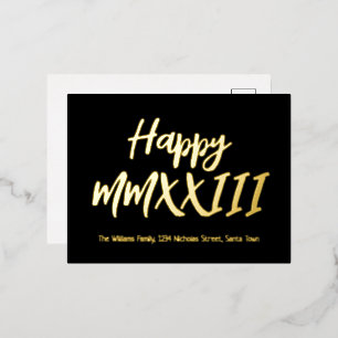 Zwarte en Gold Roman cijfers Happy 2023 Folie Feestdagen Briefkaart