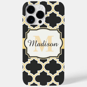Zwarte en Golden Moroccan Quatrefoil Case-Mate iPhone 14 Pro Max Hoesje