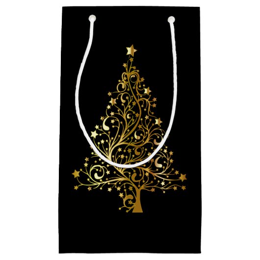 Zwarte en goudblauwe kerstboom klein cadeauzakje (Voorkant)