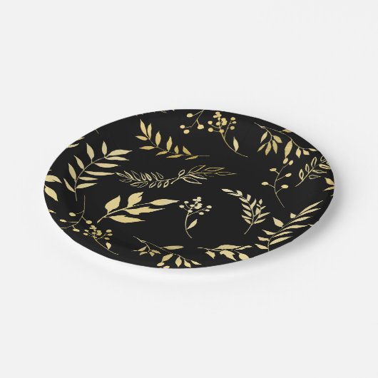 Zwarte en goudbotanische Glamour Glam Weddenschap Papieren Bordje (Gekanteld)