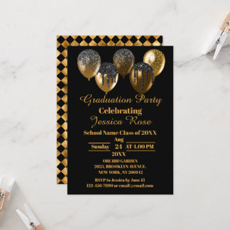 ZWARTE EN GOUDE ELEGANT AFSTUDEREN INVITATIE KAART