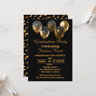 ZWARTE EN GOUDE ELEGANT AFSTUDEREN INVITATIE KAART