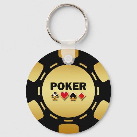 ZWARTE EN GOUDE POKERCHIP SLEUTELHANGER (Voorkant)