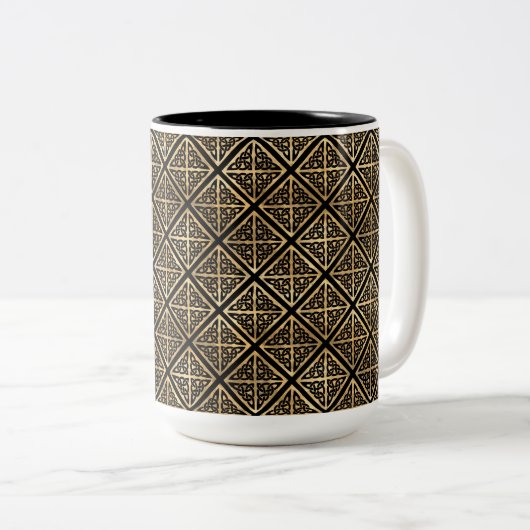  ZWARTE EN GOUDE ROWS VAN CELTISCHE KENNIS TWEEKLEURIGE KOFFIEMOK (Voorkant rechts)