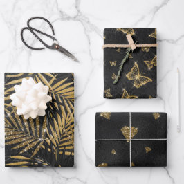 ZWARTE EN GOUDE TROPISCHE LEVERINGEN BUTTERFLIES D INPAKPAPIER VEL