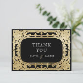 Zwarte en goudelegante romantische bruiloft dan bedankkaart (Staand voorkant)