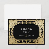 Zwarte en goudelegante romantische bruiloft dan bedankkaart (Voorkant / Achterkant)