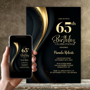 Zwarte en gouden 65e verjaardagsfeestje kaart