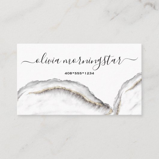 Zwarte en gouden agaat marmeren QR-code Visitekaartje (Voorkant)