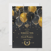 Zwarte en gouden ballon Virtual Graduparty Kaart (Voorkant)