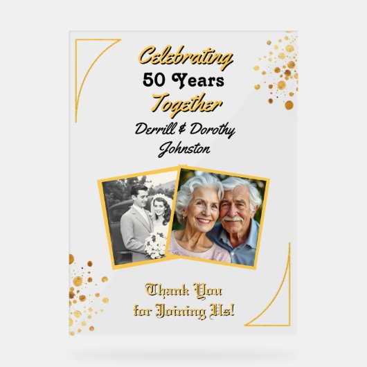 Zwarte en gouden ballonnen 50e Jubileum Acryl Bord (Voorkant)