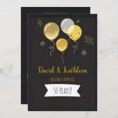 Zwarte en gouden ballonnen 50ste verjaardagsfeest kaart (Voorkant / Achterkant)