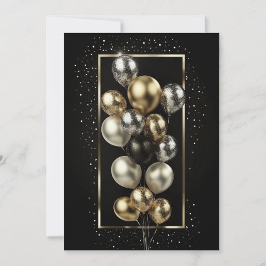 Zwarte en gouden ballonnen 65e verjaardagsfeest kaart (Achterkant)