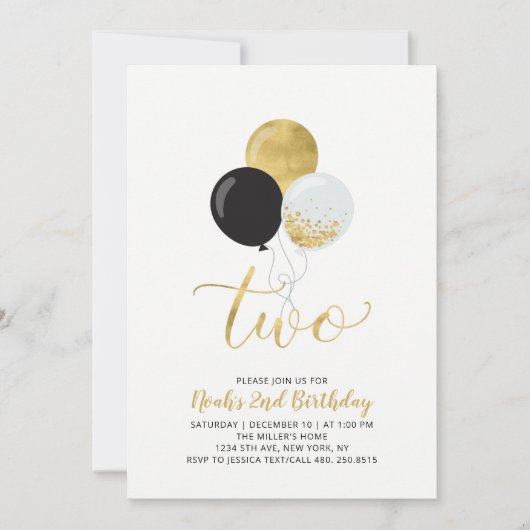 Zwarte en gouden ballonnen kaart (Voorkant)