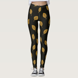 Zwarte en gouden bladeren Leggings