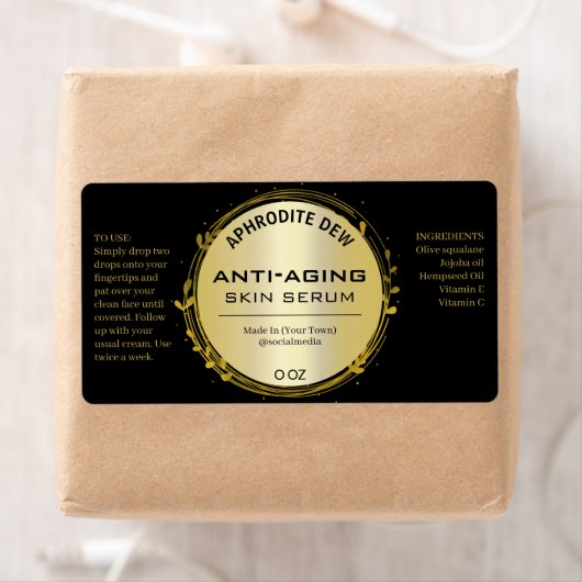 Zwarte en gouden bladeserveretiketten etiket (Insitu)