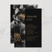 Zwarte en gouden bloem viering van het leven begra bedankkaart (Voorkant / Achterkant)