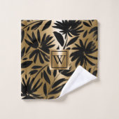 Zwarte en gouden bloemborstel bad handdoek (Wasdoekje)