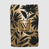 Zwarte en gouden bloemborstel golfhanddoek (Voorkant)