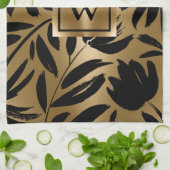 Zwarte en gouden bloemborstel theedoek (Gevouwen)