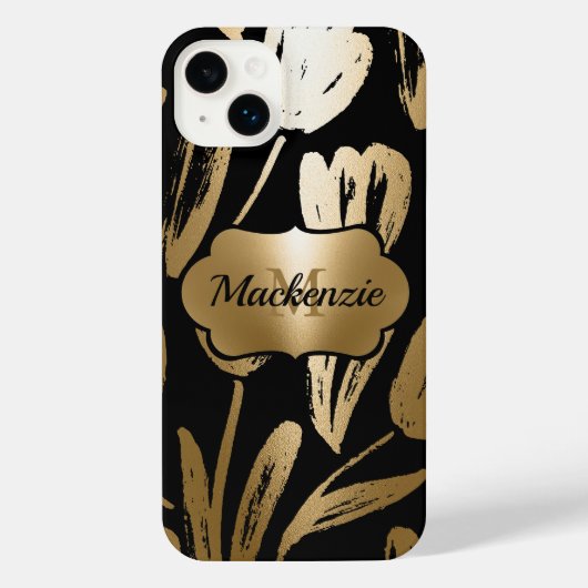 Zwarte en gouden bloemen iPhone hoesje (Achterkant)