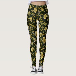 Zwarte en Gouden Bloemen Leggings