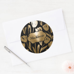Zwarte en gouden bloemen ronde sticker