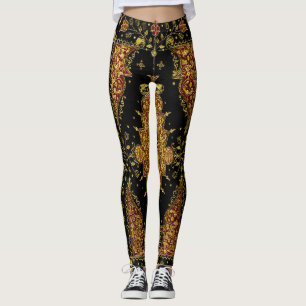 Zwarte en gouden bloemmotief in herfsttinten leggings