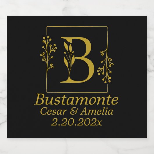 Zwarte en gouden botanische letter B Bier Etiket (Enkel label)