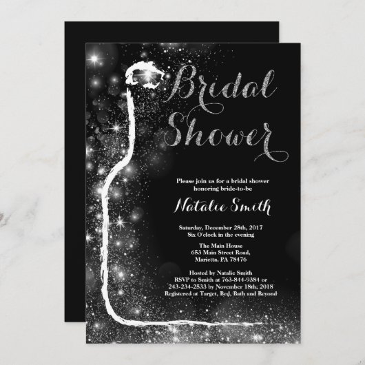 Zwarte en gouden bruids douche uitnodiging wijn (Voorkant / Achterkant)