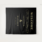 Zwarte en Gouden Calligrafie Huwelijks Verwelkomin Wandkleed (Voorkant (horizontaal))