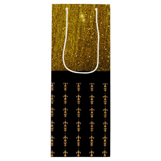 Zwarte en gouden Canvas tassen met een modern patr Wijn Cadeautas (Voorkant)