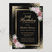 Zwarte en gouden Confetti blozen 70e verjaardag Kaart (Voorkant / Achterkant)
