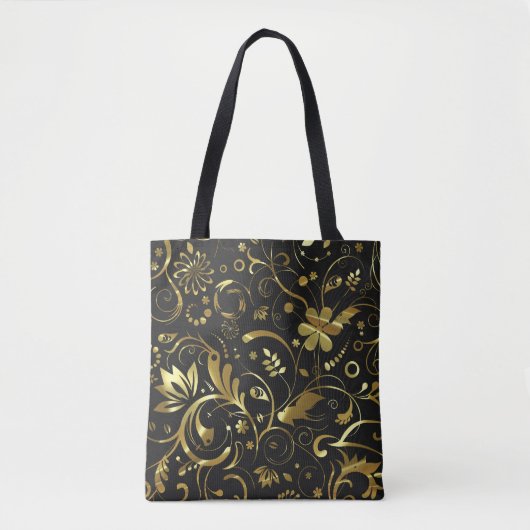 Zwarte en gouden  Damask Draagtas (Voorkant)