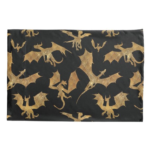 Zwarte en gouden draak kussensloop (Achterkant)