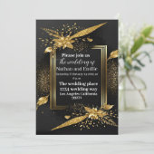 Zwarte en gouden elegante huwelijksuitnodiging kaart (Staand voorkant)