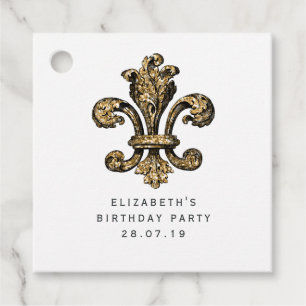 Zwarte en gouden Fleur de Lis Damast uit het verle Bedankjes Labels