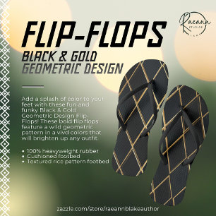 Zwarte en gouden flipflops met geometrisch ontwerp teenslippers